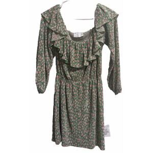 New ASOS Design Sz 4 Mini Dress long sleeves green pink Cottage Whimsical Girly